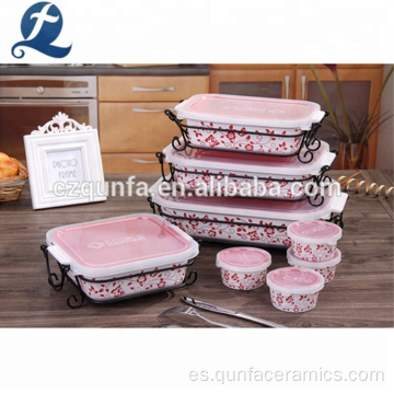 Servir bandejas para hornear horneado de cerámica con tapa